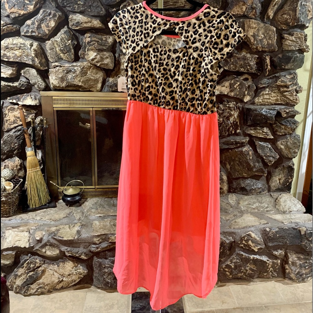 Faded  Glory NWT Coral /Leopard Girl Dress - Picture 3 of 3